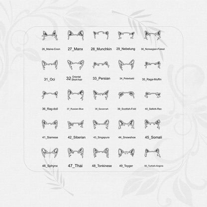 Chart of cat breeds with corresponding numbers on a white background